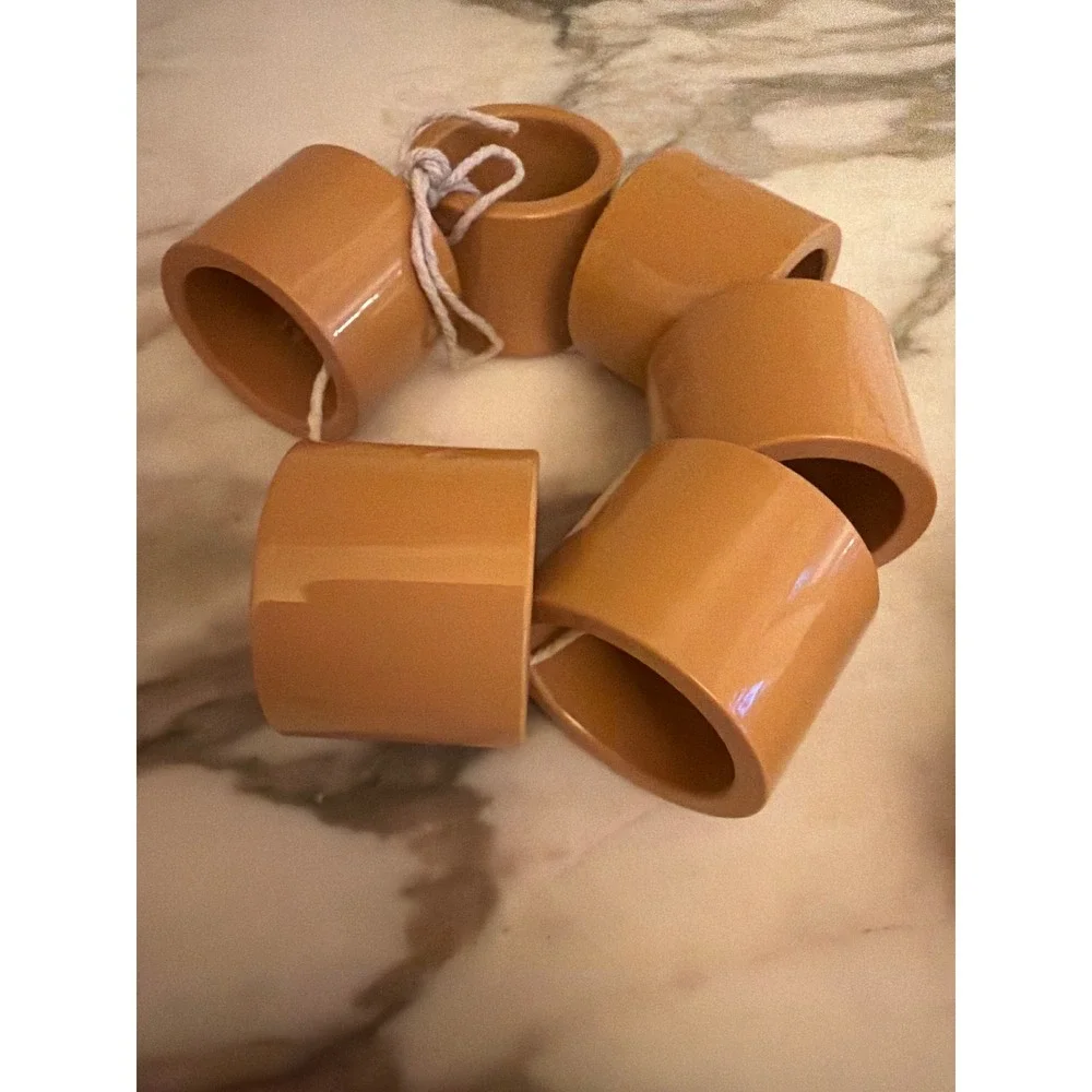 Set of‎ 8 Brown Resin Napkin Rings Holders Cylindrical Vintage 70s  Table Decor